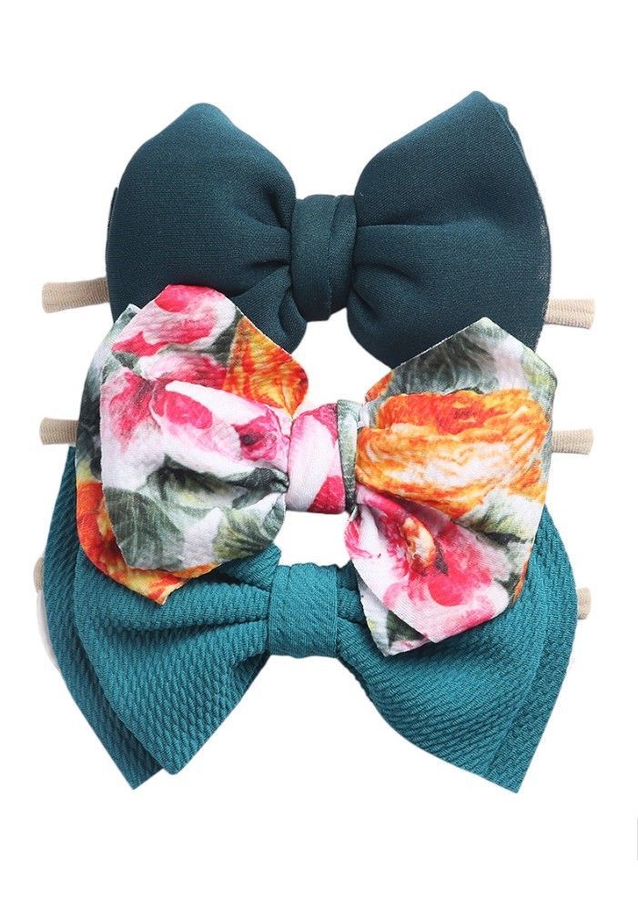 Bambimici - Mona Ribbon Bow Headband For Babies - Teal Blue - 3 Pcs