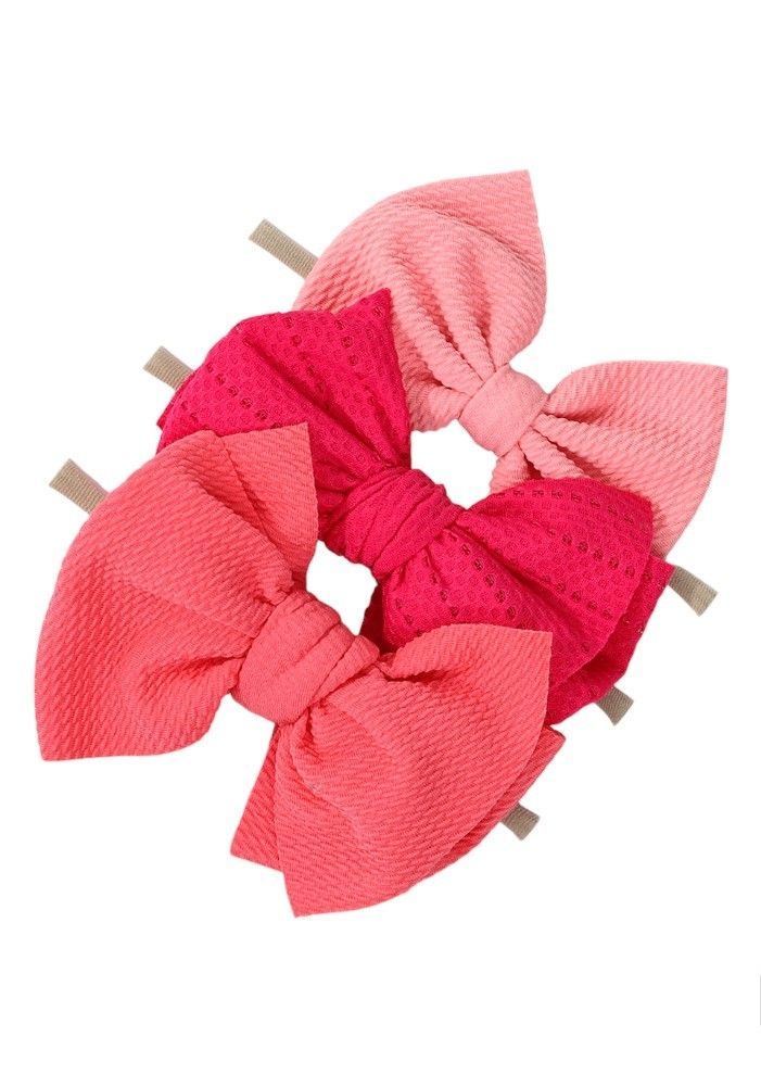 Bambimici - Lara Assorted Ribbon Bow Headband For Babies - Baby Pink, Hot Pink, Pomelo Pink