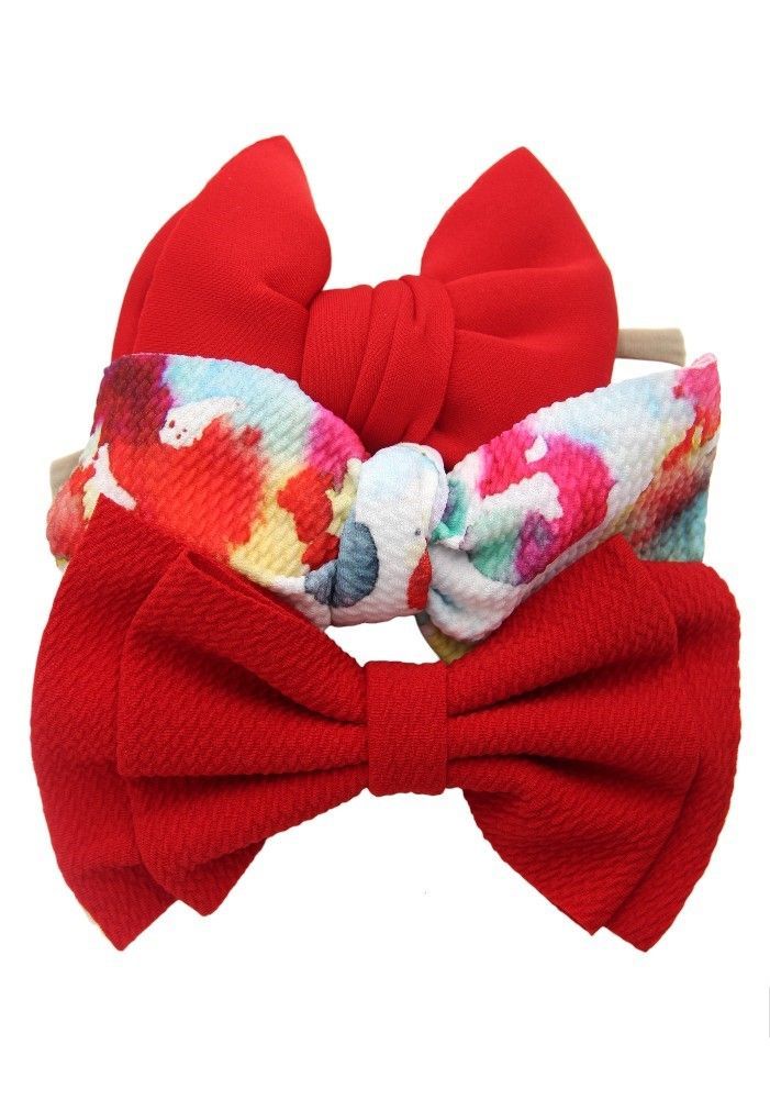 Bambimici - Mona Ribbon Bow Headband For Babies - Red - 3 Pcs