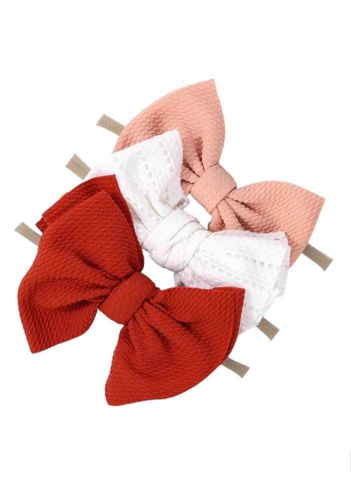 Bambimici - Babies Lara Ribbon Bow Headband - Peach/White/Dark Orange - 3 Pcs