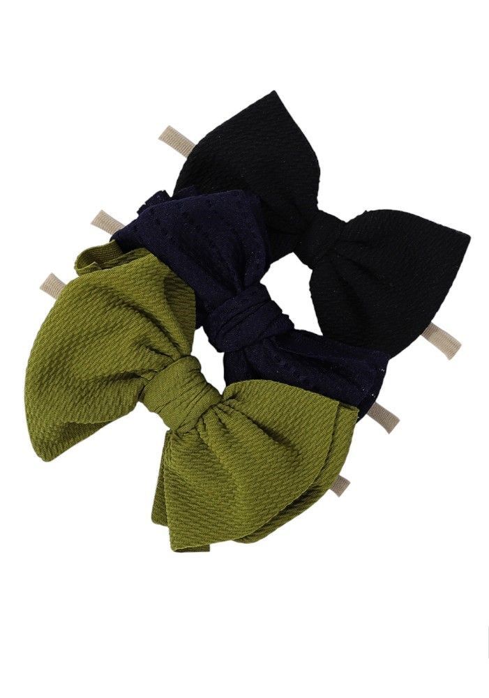 Bambimici - Lara Ribbon Bow Headband For Babies - Black/Navy Blue/Lime Green - 3 Pcs