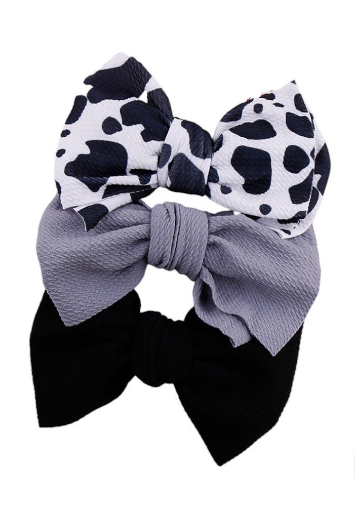 Bambimici - Mira Big Ribbon Bow Headband For Babies - Animal Pint/Grey/Black - 3 Pcs