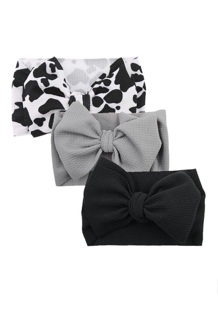 Bambimici - Mira Big Ribbon Bow Headband For Babies - Animal Pint/Grey/Black - 3 Pcs