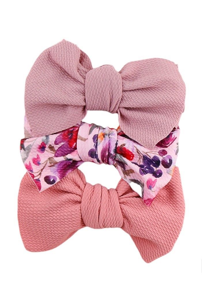 Bambimici - Mira Big Ribbon Bow Headband For Babies - Purple/Floral/Red - 3 Pcs