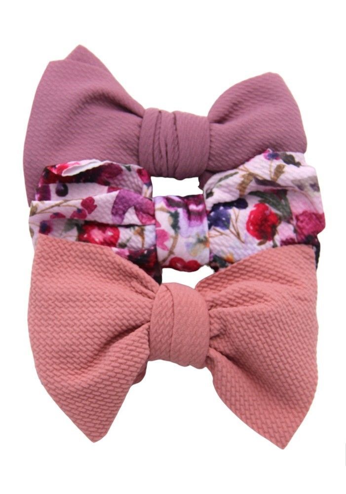 Bambimici - Mira Big Ribbon Bow Headband For Babies - Purple/Floral/Red - 3 Pcs