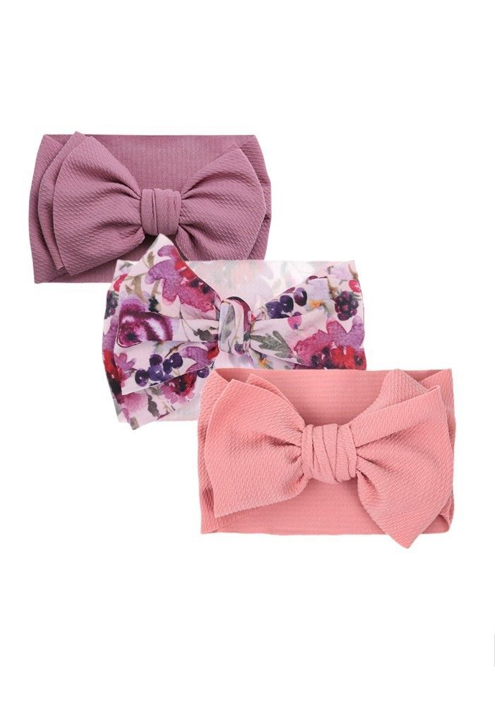 Bambimici - Mira Big Ribbon Bow Headband For Babies - Purple/Floral/Red - 3 Pcs