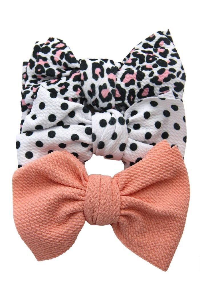 Bambimici - Mira Big Ribbon Bow Headband For Babies - Black/White/Pink - 3 Pcs