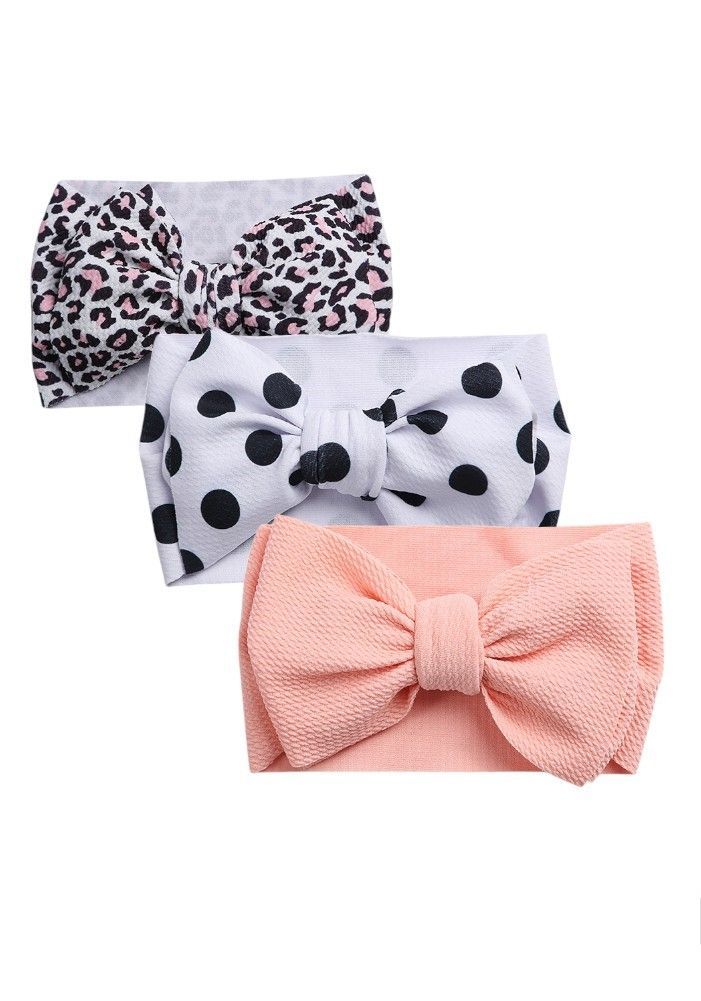 Bambimici - Mira Big Ribbon Bow Headband For Babies - Black/White/Pink - 3 Pcs