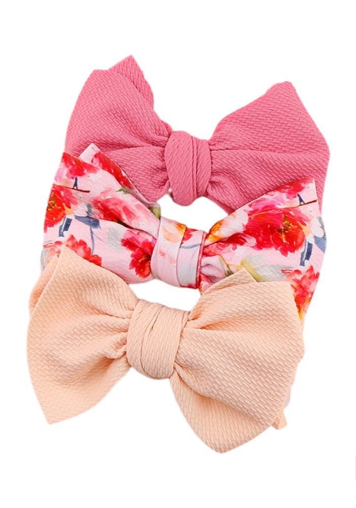 Bambimici - Mira Big Ribbon Bow Headband For Babies - Baby Pink/Beige - 3 Pcs