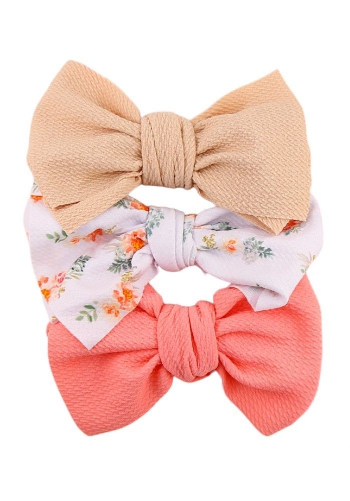 Bambimici - Mira Big Ribbon Bow Headband For Babies - White/Pink/Brown - 3 Pcs