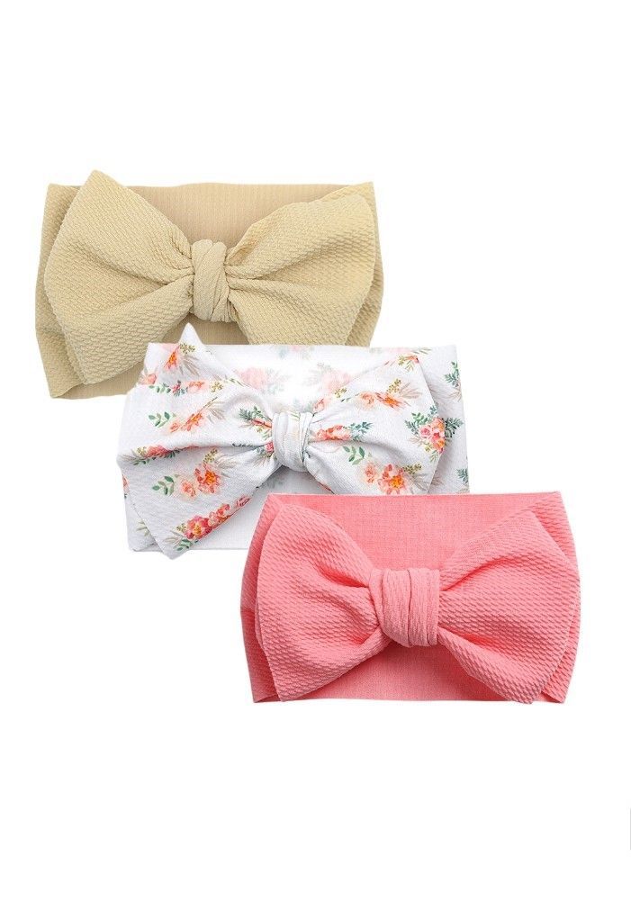 Bambimici - Mira Big Ribbon Bow Headband For Babies - White/Pink/Brown - 3 Pcs