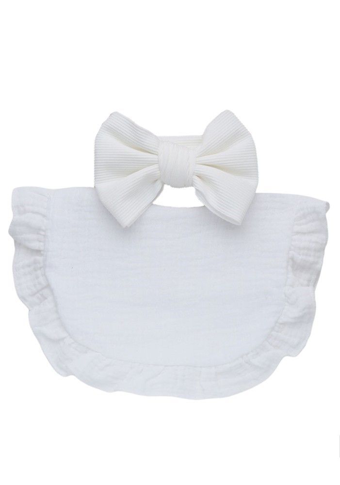 Bambimici - Ava Small Ribbon Headband And Baby Bib Set - White