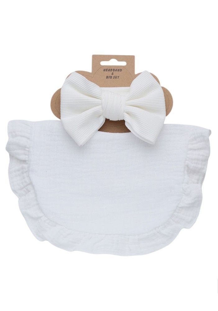 Bambimici - Ava Small Ribbon Headband And Baby Bib Set - White