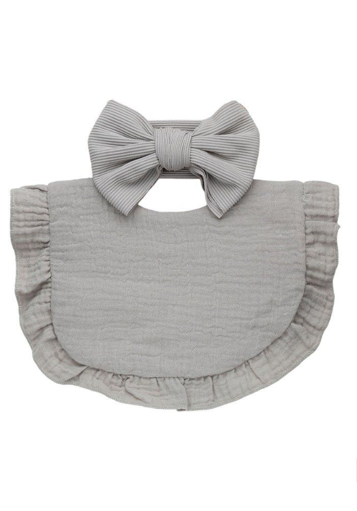 Bambimici - Ava Small Ribbon Headband And Baby Bib Set - Grey