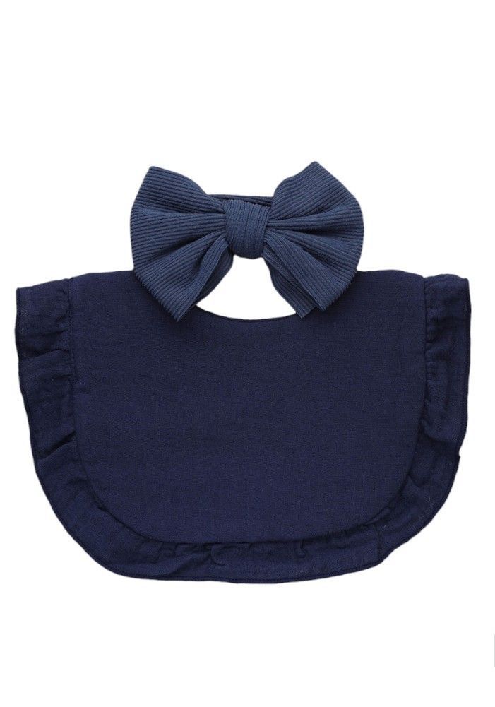 Bambimici - Ava Small Ribbon Headband And Baby Bib Set - Navy Blue