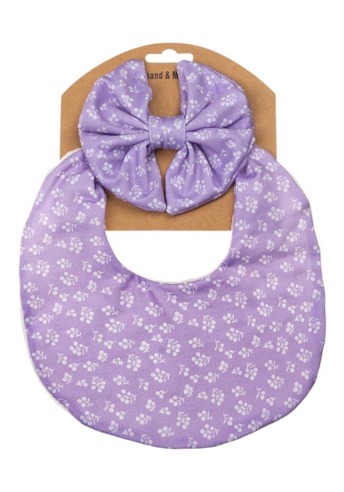 Bambimici - Luna Ribbon Headband & Baby Bib Set - Purple - 2 Pcs