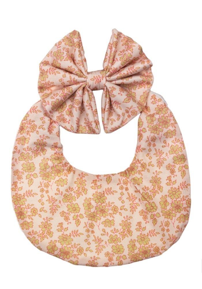 Bambimici - Luna Ribbon Headband & Baby Bib Set - Peach - 2 Pcs