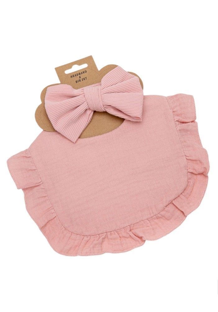 Bambimici - Ava Small Ribbon Headband And Baby Bib Set - Pink