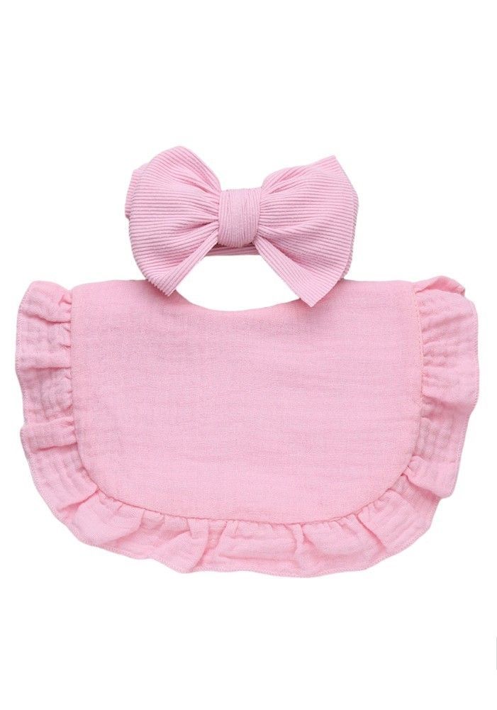 Bambimici - Ava Small Ribbon Headband And Baby Bib Set - Baby Pink