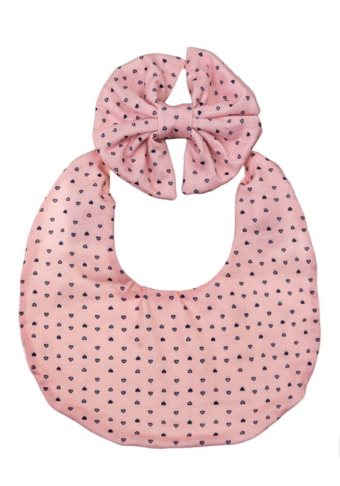 Bambimici - Luna Polka Dot Ribbon Headband & Baby Bib Set - Pink - 2 Pcs