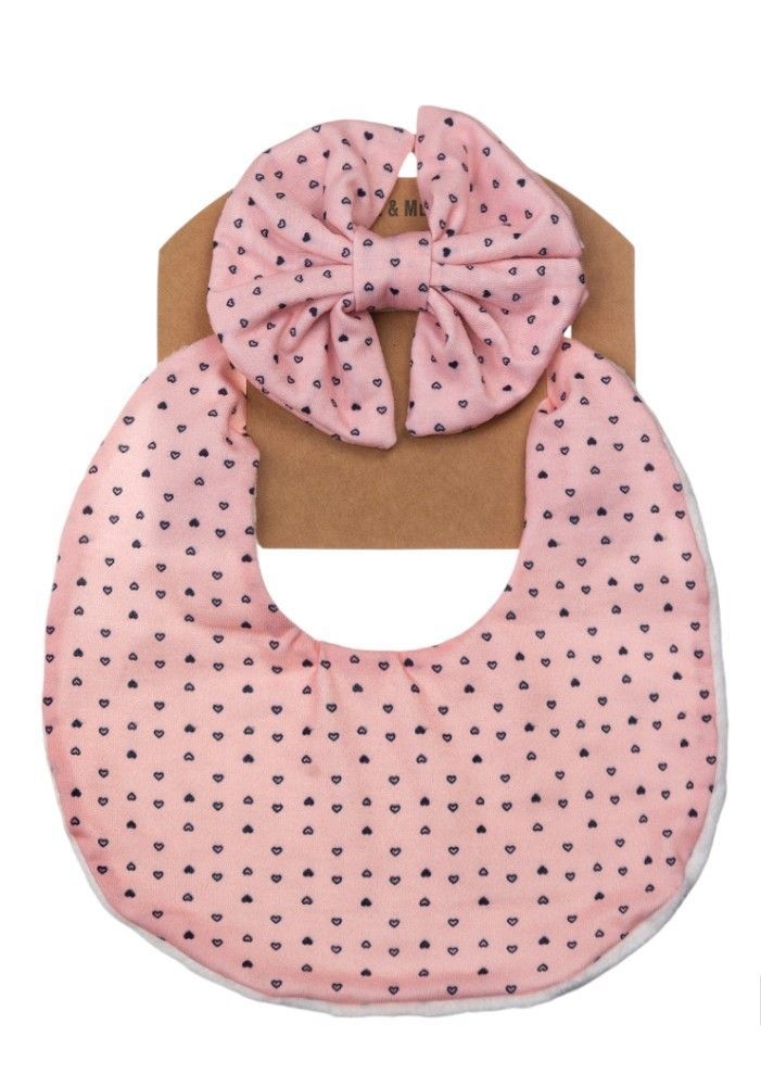 Bambimici - Luna Polka Dot Ribbon Headband & Baby Bib Set - Pink - 2 Pcs