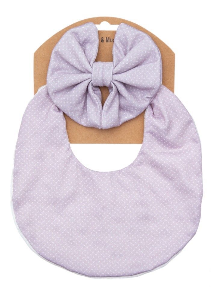 Bambimici - Luna Ribbon Headband & Baby Bib Set - Lavender - 2 Pcs