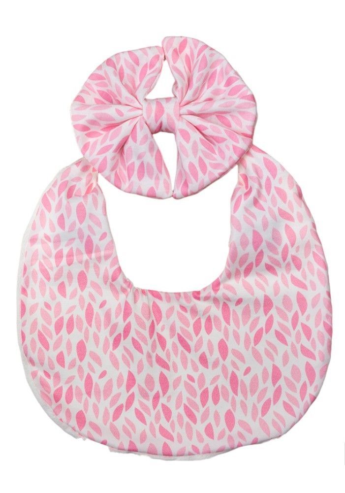 Bambimici - Luna Printed Ribbon Headband & Baby Bib Set - Pink - 2 Pcs