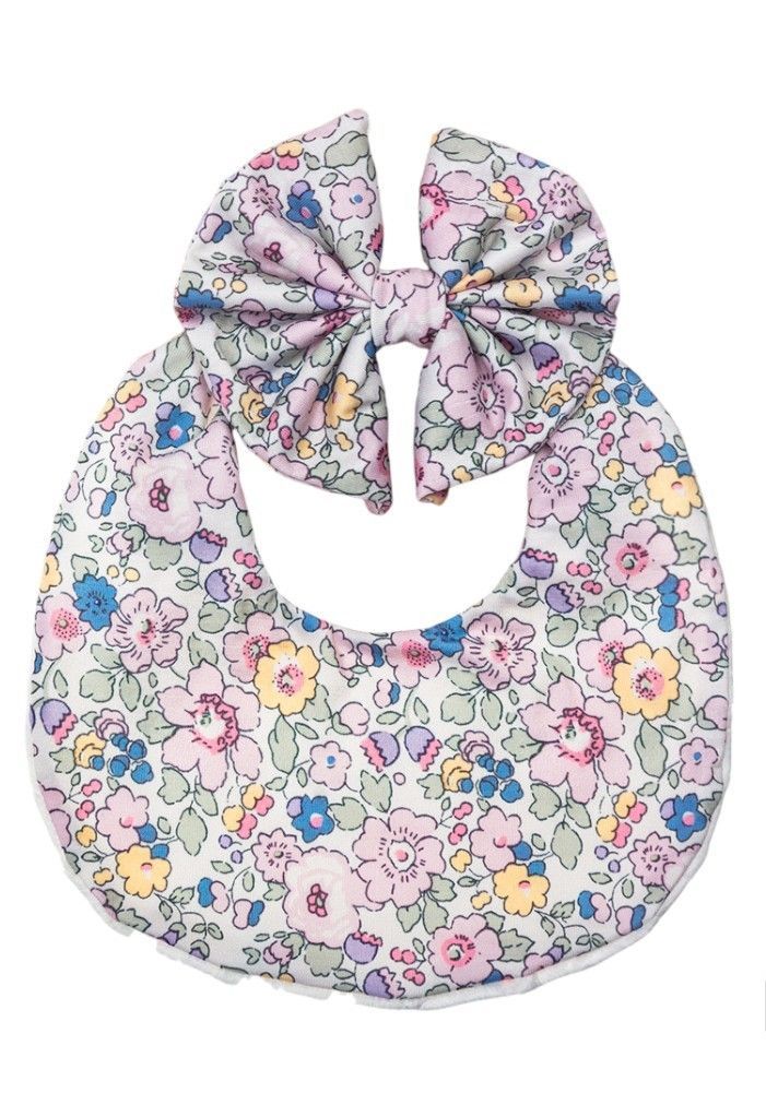 Bambimici - Luna Floral Ribbon Headband & Baby Bib Set - Lavender - 2 Pcs