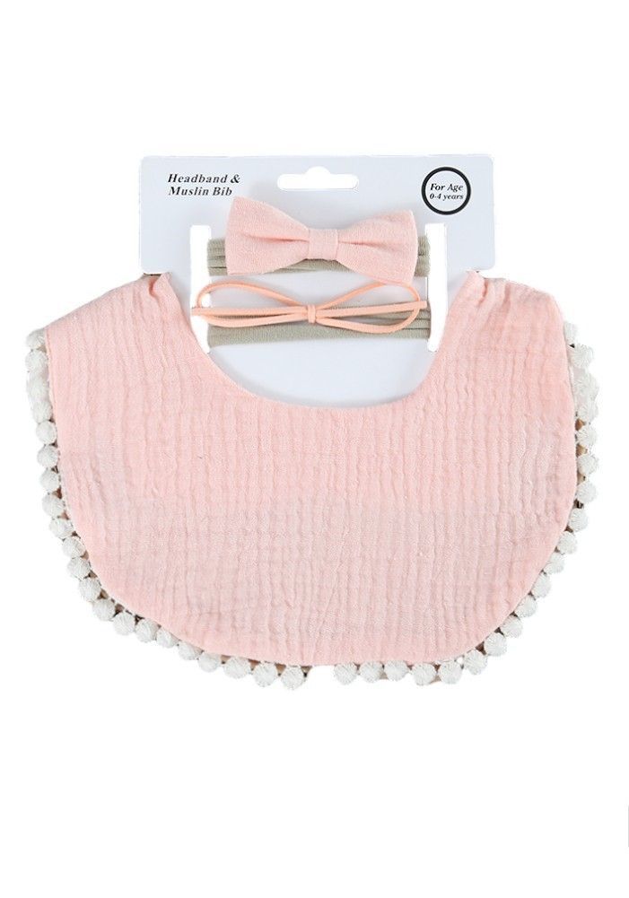 Bambimici - Sophia Set Of Baby Bib And Ribbon Headband - Baby Pink