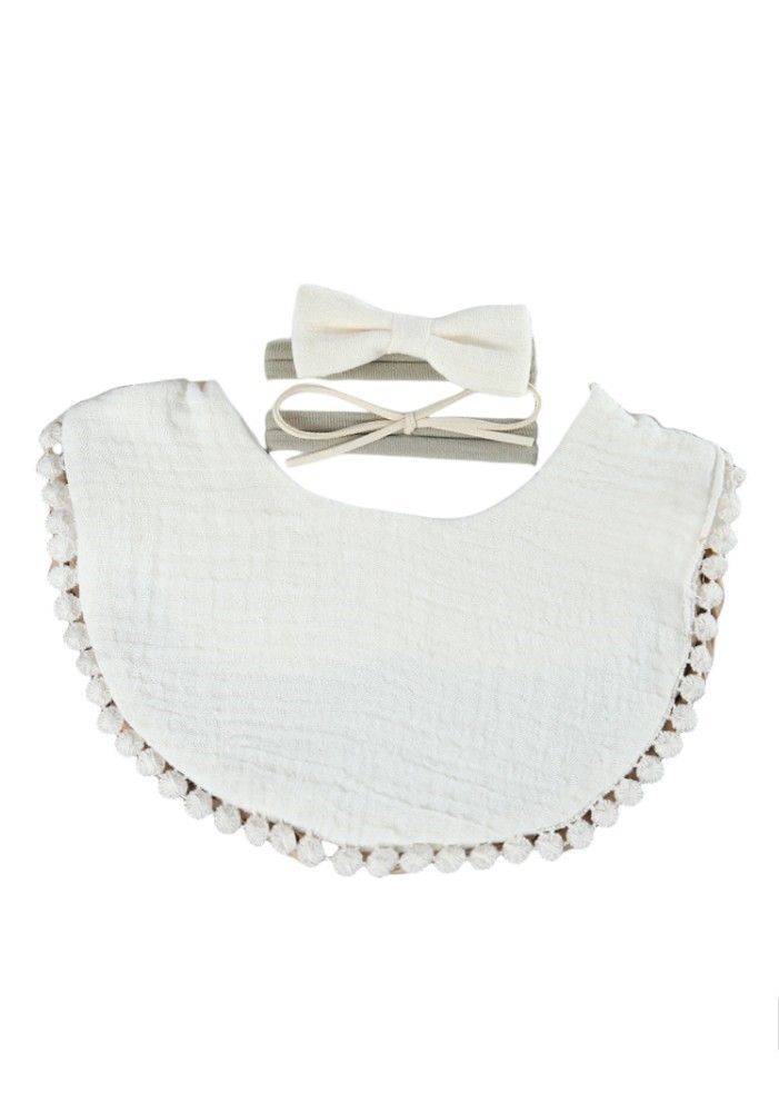 Bambimici - Sophia Set Of Baby Bib And Ribbon Headband - Cream