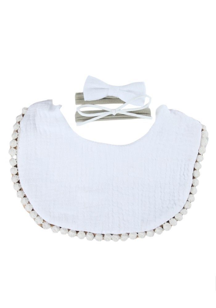 Bambimici - Sophia Set Of Baby Bib And Ribbon Headband - 
 White