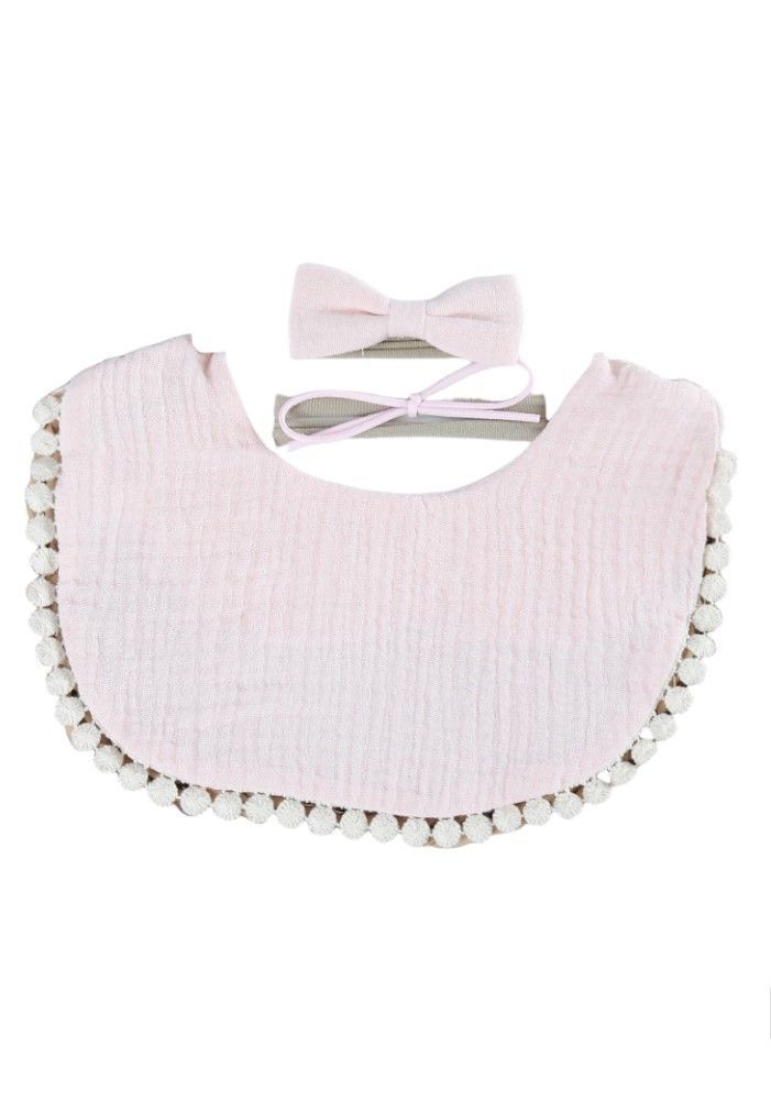 Bambimici - Sophia Set Of Baby Bib And Ribbon Headband -  Light Pink