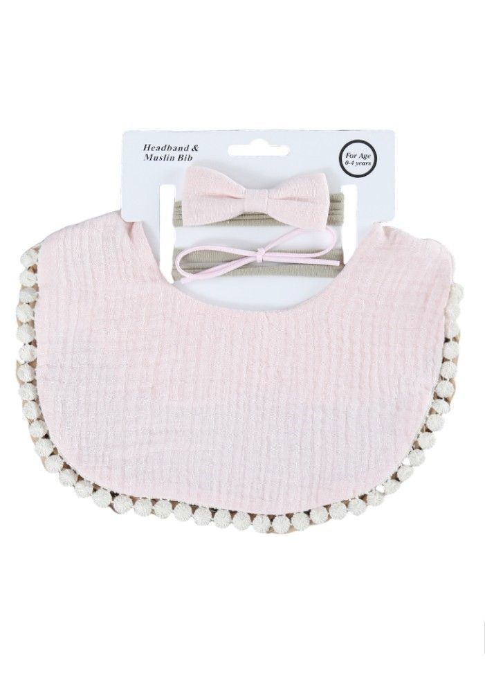 Bambimici - Sophia Set Of Baby Bib And Ribbon Headband -  Light Pink