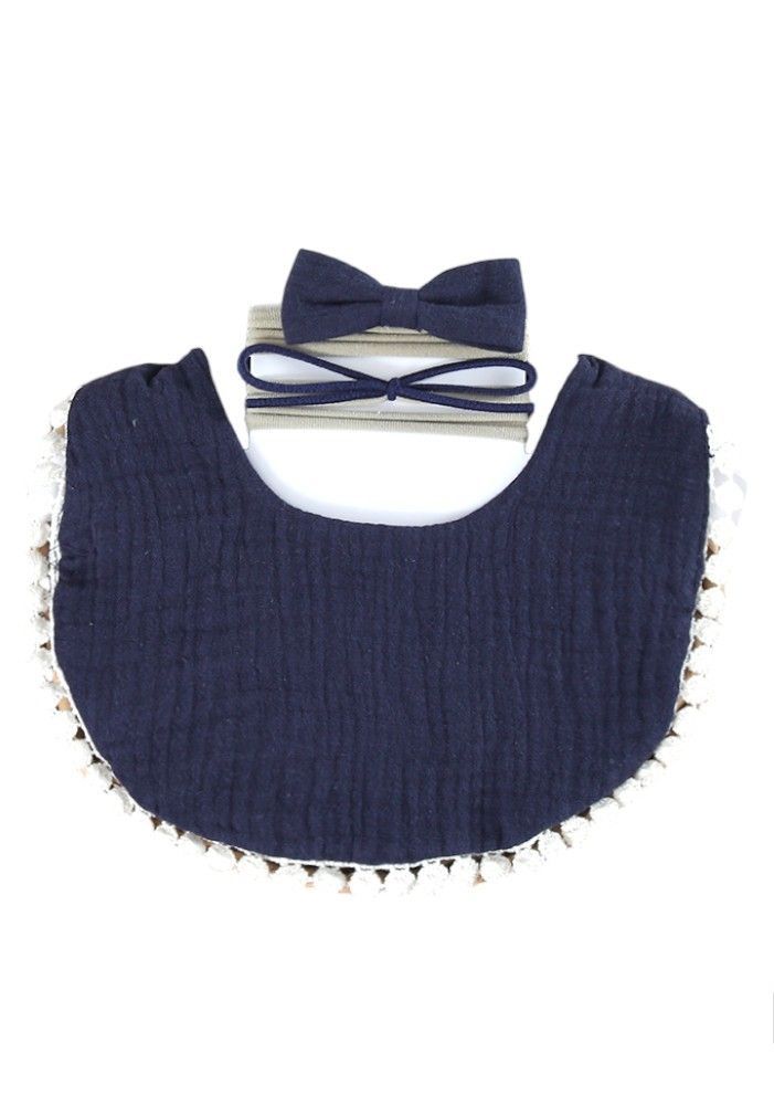 Bambimici - Sophia Ribbon Headband & Baby Bib Set - Navy Blue - 2 Pcs