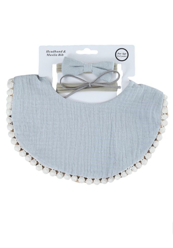 Bambimici - Sophia Set Of Baby Bib And Ribbon Headband - Grey