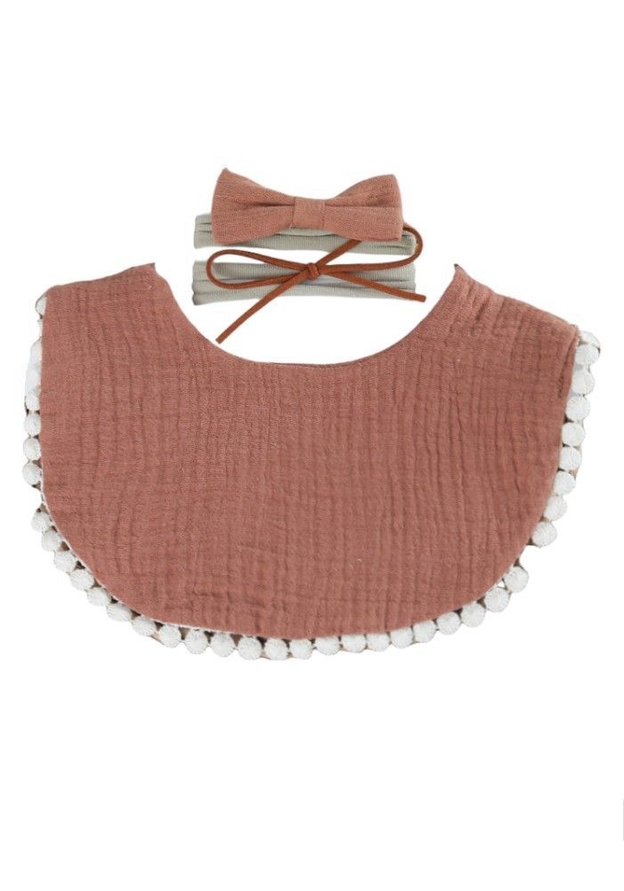 Bambimici - Sophia Set Of Baby Bib And Ribbon Headband - Rust