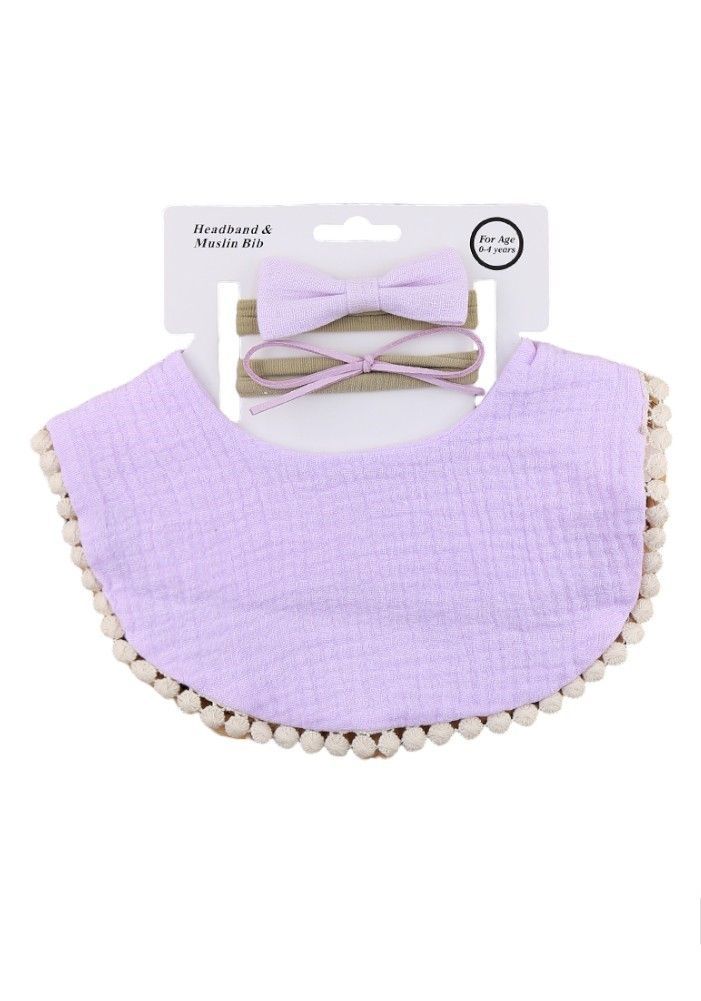 Bambimici - Sophia Set Of Baby Bib And Ribbon Headband - Lavander