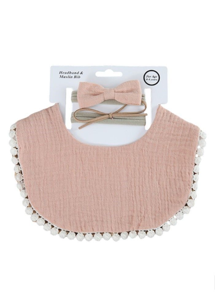 Bambimici - Sophia Set Of Baby Bib And Ribbon Headband - Nude