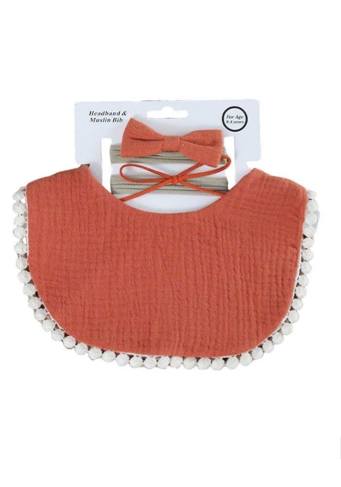 Bambimici - Sophia Set Of Baby Bib And Ribbon Headband - Dark Orange