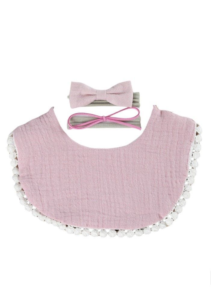 Bambimici - Sophia Set Of Baby Bib And Ribbon Headband - Pink