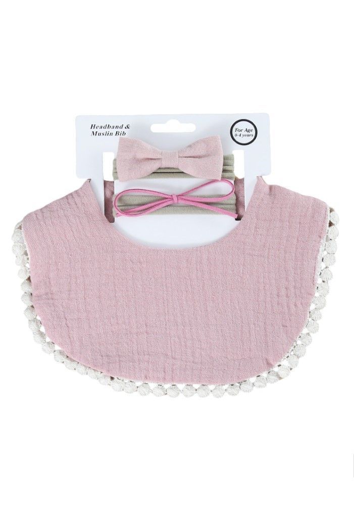 Bambimici - Sophia Set Of Baby Bib And Ribbon Headband - Pink