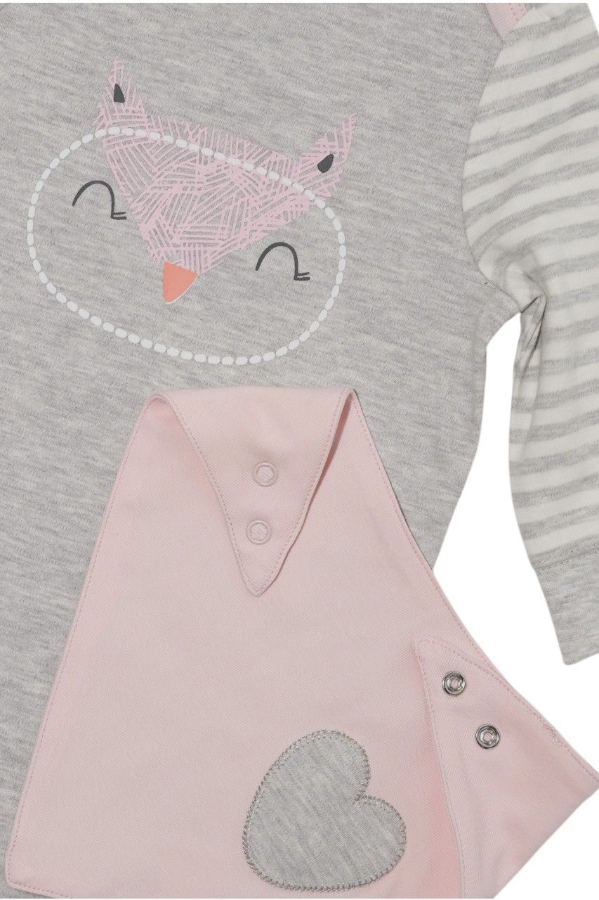 Bambimici - 2-piece Baby Owl Cozy Romper Set – Grey & Pink