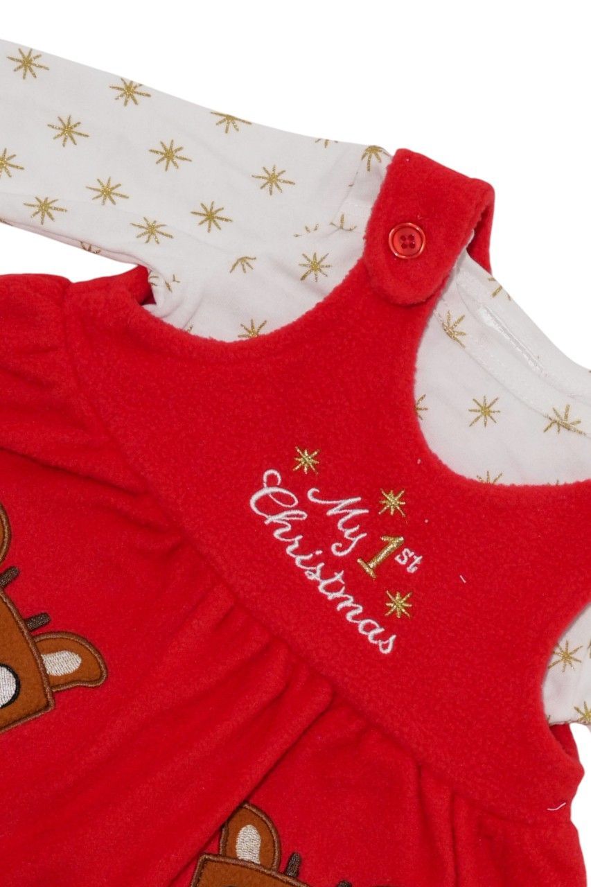 Bambimici - 2pc-Set - Girl's 1st Christmas Printed Bodysuit & Jumpskirt - Red