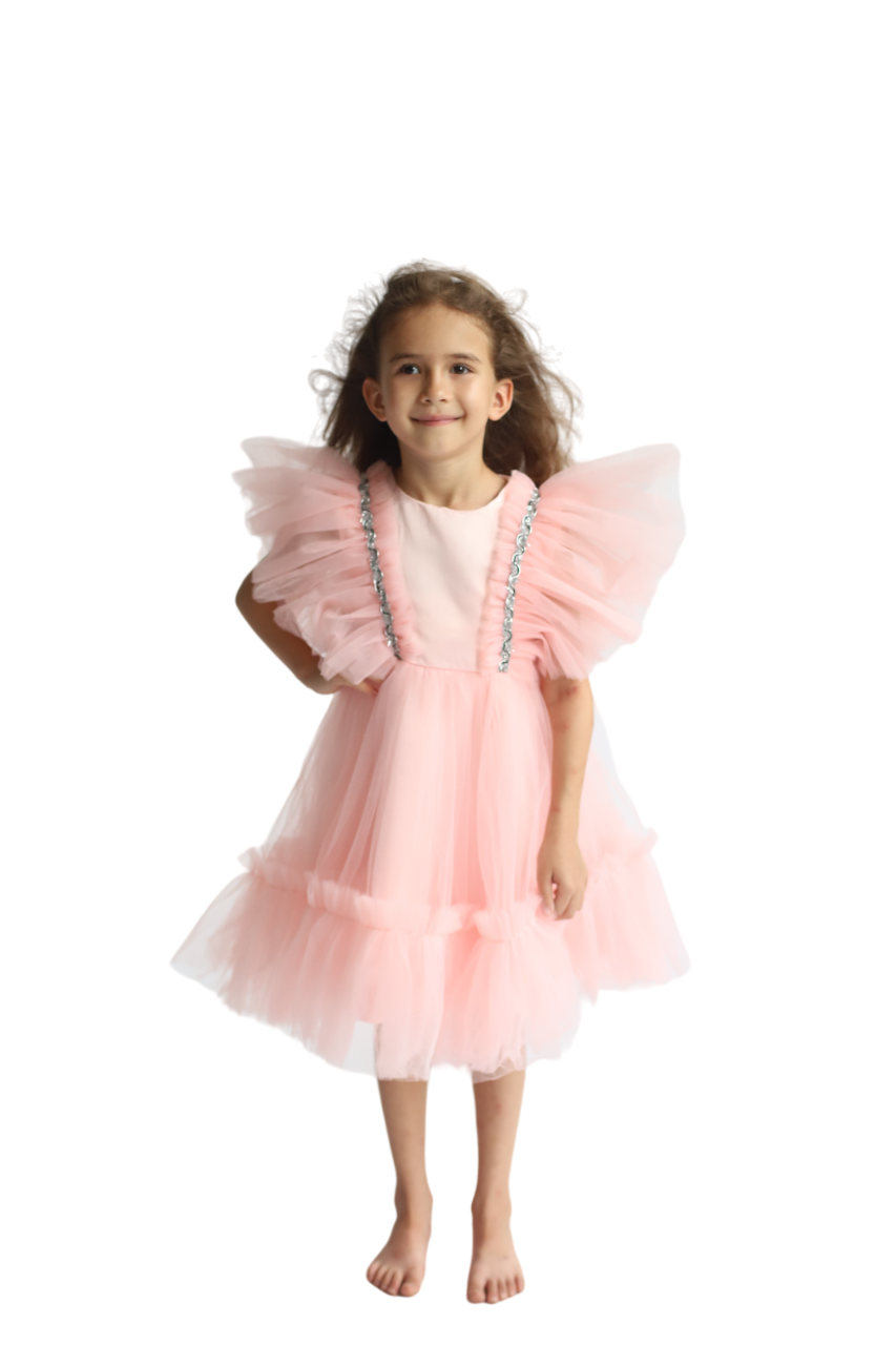 D' Daniela - Lace Detail Princess Dress With Bow - Shrimp Pink