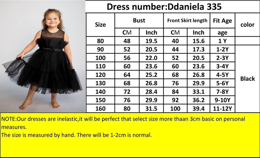 D' Daniela - Girl's Bow Front Ruffle Hem Mesh Gown Dress - Black_80cm