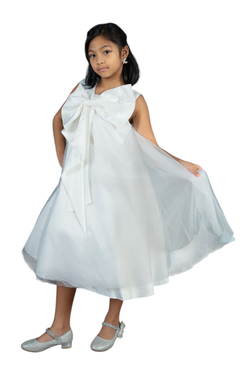 D' Daniela - Girl's Bows And Flow Dress - White