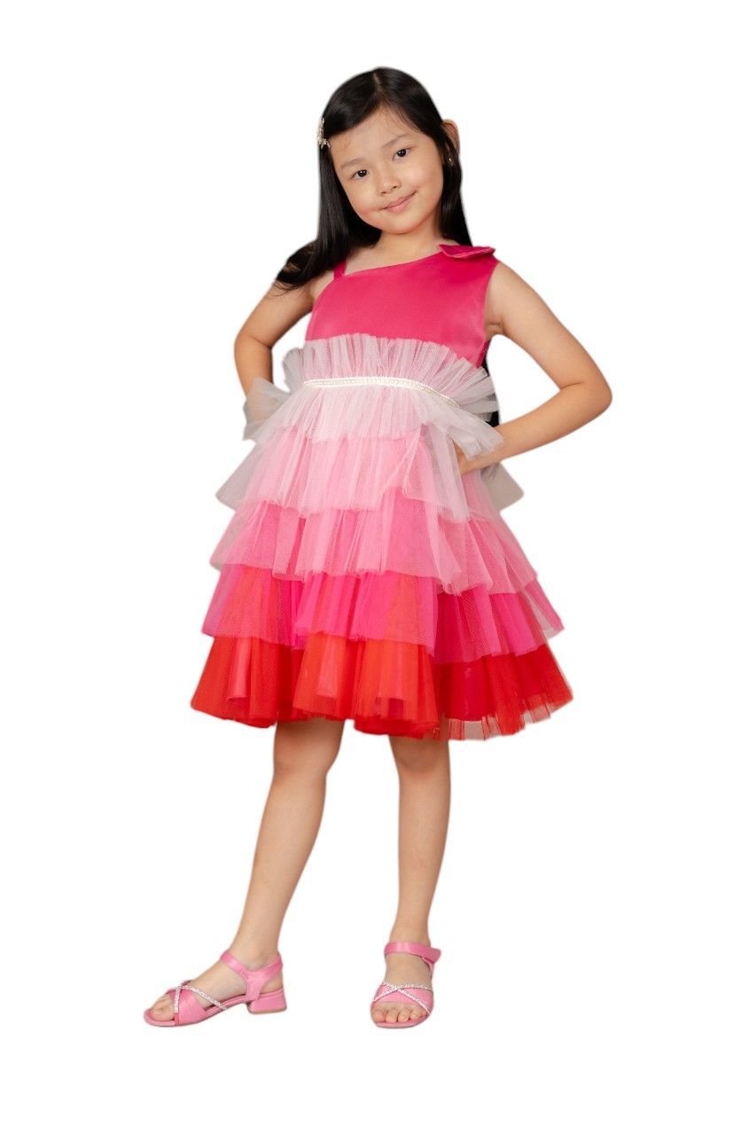 D' Daniela - Emelly Colourful Party Dress - Hot Pink