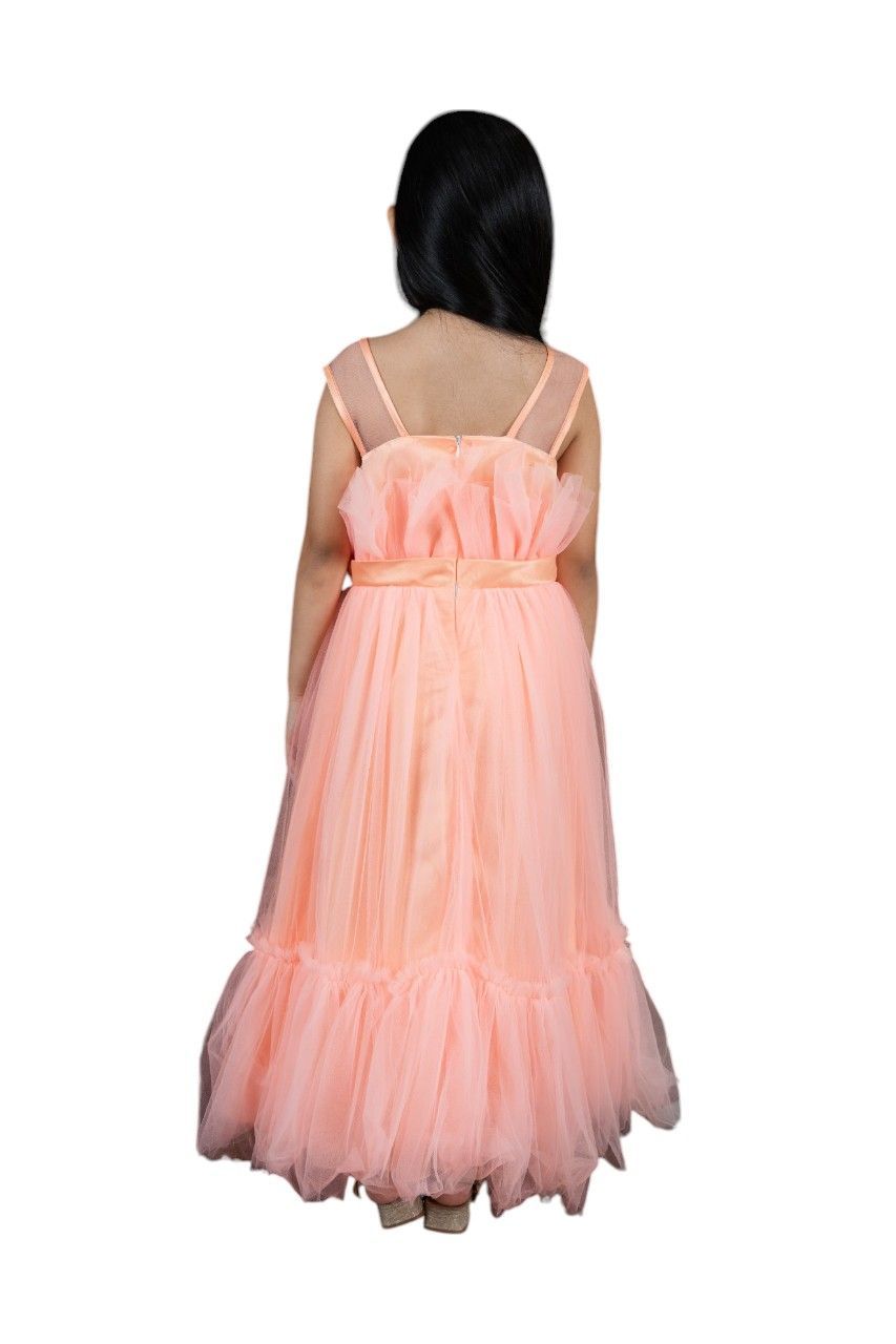 D' Daniela - Bow Detail Tulle Dress With Belt - Peach