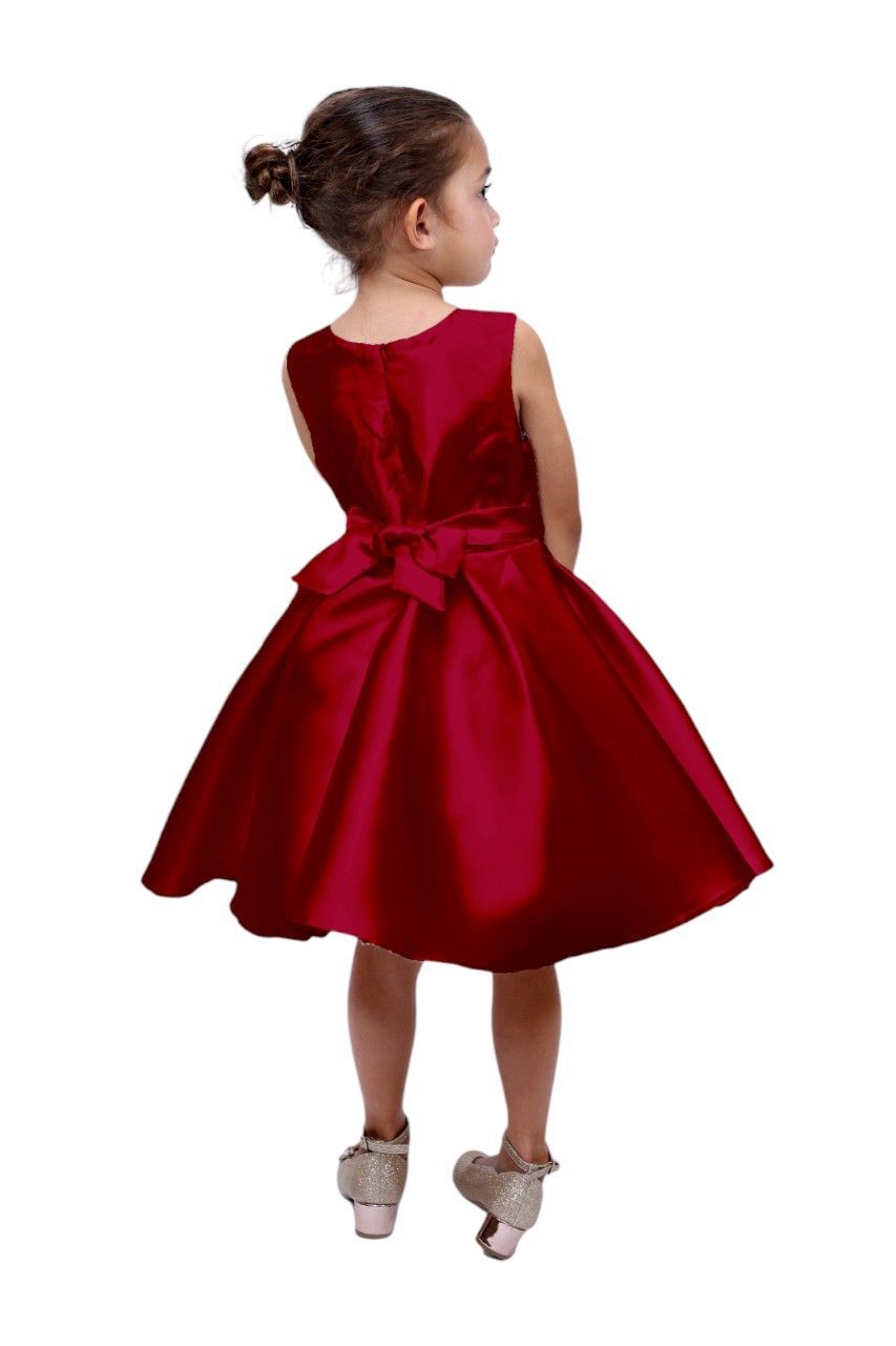 D' Daniela - Girl's Fluffy Bow Party Dress - Burgundy