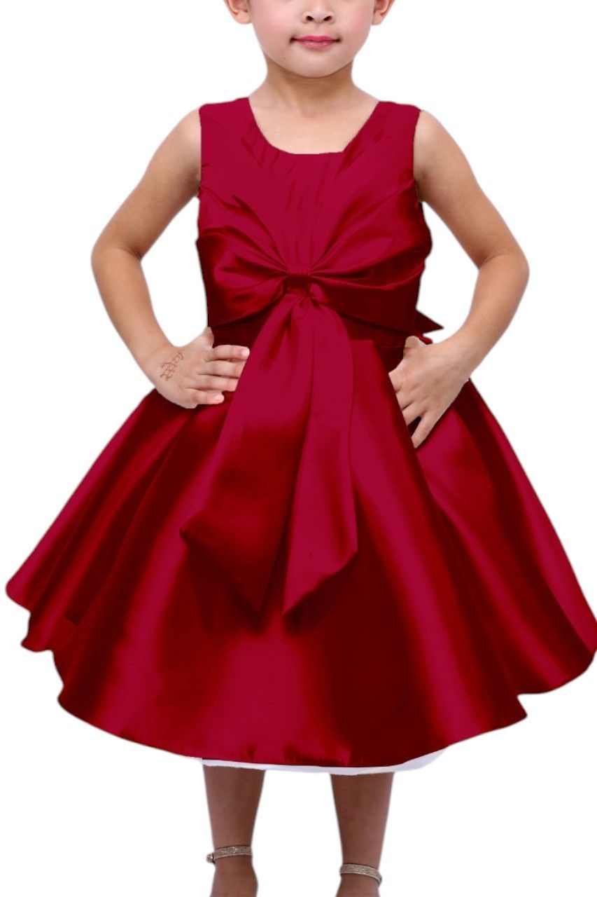 D' Daniela - Girl's Fluffy Bow Party Dress - Burgundy